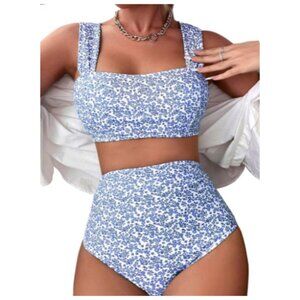 **MakeMeChic**  High Waisted Bikini Sets Ditsy Floral 2 Piece Swimsuit Small